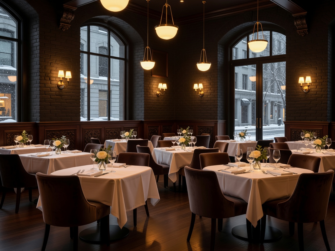 Elegant restaurant interior with warm lighting in Montreal