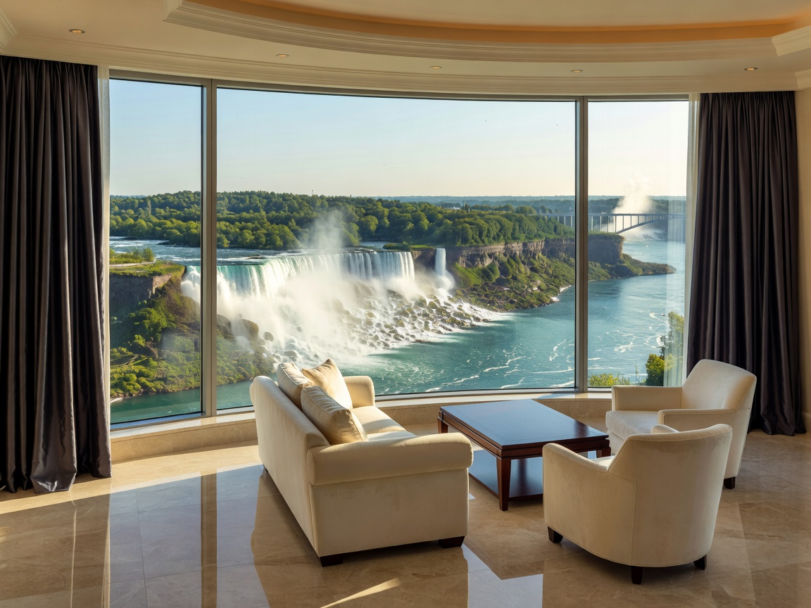 Expansive view from a luxury suite overlooking the Niagara landscape