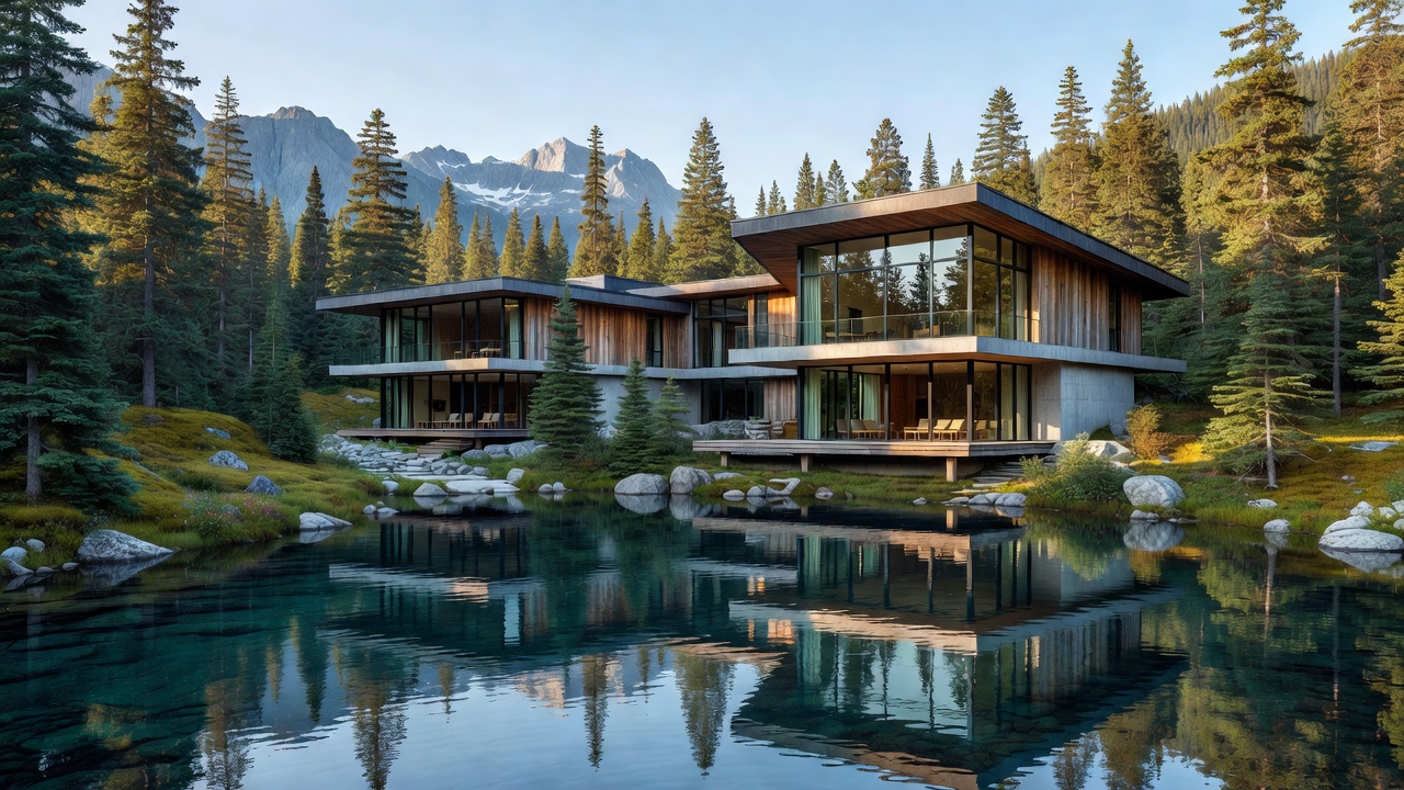 Exterior architecture of a modern luxury resort in Canada surrounded by nature